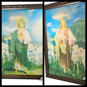 Vintage Large Jesus / St. Jude Lenticular 3D Hologram Framed Picture